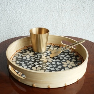 Handmade Mother of Pearl inlay Spun Bamboo Serving <b>Tray</b> Decorative Round Serving <b>Trays</b> for Home Kitchen from Vietnam - Product Image 3