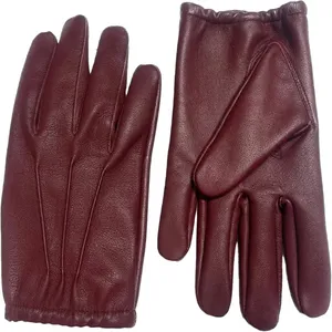 Gants de conduite unisexes en cuir bordeaux, à doigts entiers, toutes saisons, en cuir véritable, compatibles avec les écrans tactiles - Product Image 5