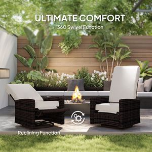 Poltrona Reclinabile Girevole in Vimini Impermeabile Color Kaki con Poggiapiedi Sollevabile e Rotazione a 360° - Product Image 5