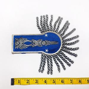 Custom Red Embroidered <b>Sew</b>-On Badge Patch with Gold Fringe & Star Pattern Fabric Applique for Uniforms, Garments, Jackets & Caps - Product Image 2