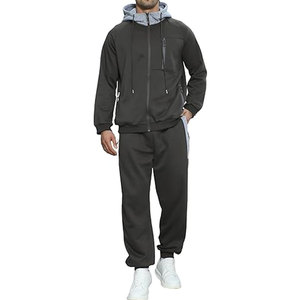 ชุดวอร์มผู้ชายแบบสองชิ้น มีกระเป๋าซิป ชุดฮู้ดซิปเต็มตัว ชุดวอร์มสำหรับวิ่งออกกำลังกาย ชุดลำลองสวมใส่สบาย - Product Image 1