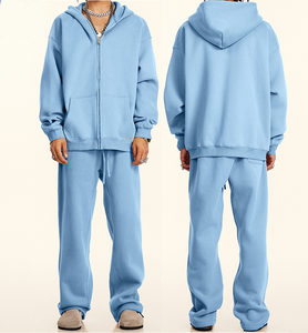 Conjunto de Sudadera Oversize de Felpa Francesa y Pantalones de Chándal de Pierna Recta, Estilo Urbano con Cremallera Personalizada, Lavado Ácido de Alta Calidad, 100% Algodón para Hombre, Ideal para Invierno - Product Image 6