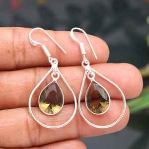 Boucles d'oreilles en quartz fumé, argent sterling 925, pierres précieuses naturelles, bijoux faits à la main pour femmes, vente en gros - Product Image 1