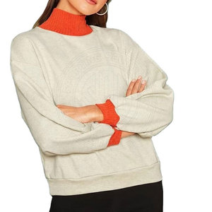 Nouvelle conception – Ensemble de sport automne personnalisé pour femme – Col rond, coton uni, manches longues bouffantes, sweat-shirt en velours - Product Image 1