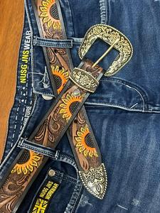 Hand tooled leather embossed <b>belt</b> with intricate craftsmanship and decorative patterns ideal <b>for</b> fashion wear gifting boutiques - Product Image 4