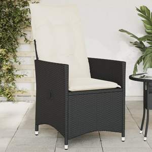 Silla de Jardín Reclinable de Ratán Negro con Cojín, Muebles de Exterior Contemporáneos - Product Image 3