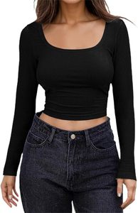 High Quality Womens Cropped <b>Tshirt</b> Designed With On Neck Style Streetwear Appeal Long Sleeve - Product Image 3