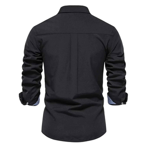 Custom Men's <b>Black</b> Dress <b>Shirt</b> Long Sleeve Contrast Collar Cuff <b>Button</b> Down Smart Casual Formal Cotton <b>Shirt</b> OEM Supplier - Product Image 2