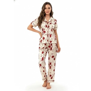 Women’s Night Suit Full Sleeve Button-<b>Down</b> Top & Pajama <b>Pants</b> Comfortable Sleepwear Loungewear Set - Product Image 1