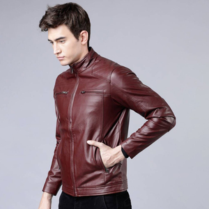Latest Motorcycle Genuine <b>Leather</b> <b>Jacket</b> Stand Collar Zipper Closure Slim Fit Autumn Wear Latest Design OEM Service <b>Men's</b> <b>Jacket</b> - Product Image 3