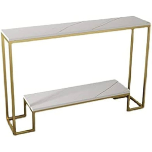 Mesa Consola Vintage para Entrada, Mesa Auxiliar Rectangular para Sofá con Marco de Metal Dorado y Tapa de Madera Sólida para Sala de Estar - Product Image 5