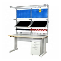 Banc de travail ESD robuste pour l'industrie Leenol, fabricant de bancs de travail électroniques réglables en acier laminé à froid avec plateau en bois
