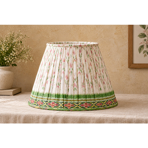 Abat-jour en coton fleuri avec bordure décorative |   Abat-jour en tissu plissé artisanal pour l'éclairage domestique - Product Image 1