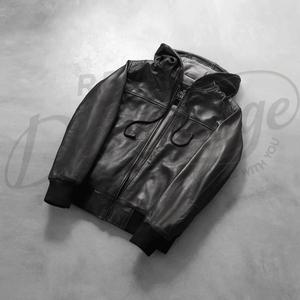 Veste de pilote MA1 en cuir noir authentique pour homme, col baseball, manteau de pilote en cuir véritable, vente en gros, streetwear urbain - Product Image 2