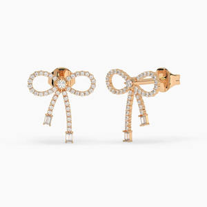 Nuevos Aretes de Diamante con Lazo 2026, Aretes de Diamante con Lazo en Oro Rosa de 14K, Diamante Cultivado en Laboratorio, Joyería Fina para Novia y Boda - Product Image 1