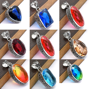Pendentif en pierres précieuses bicolores, bijoux pendentifs multicolores de créateur, lot de pendentifs en gros - Product Image 2