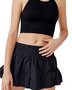 High Quality Women's High Waist Black Sporty Summer Sport Shorts Pockets <b>Elastic</b> Waist Regular Fit Quick Dry Knitted Polyester - Product Image 1