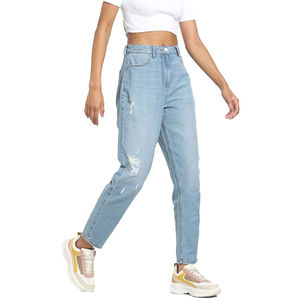 Pantalon en jean délavé pour femme, coupe bootcut vintage gris, effet usé, coupe régulière, haute élasticité, streetwear, séchage rapide - Product Image 1