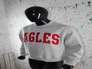 EAGLES HEARTHER GREY <b>Mock</b> <b>Neck</b> Sweatshirt 100% RED Applique Embroidery wide <b>neck</b> Sweatshirt Finer Threads - Product Image 2