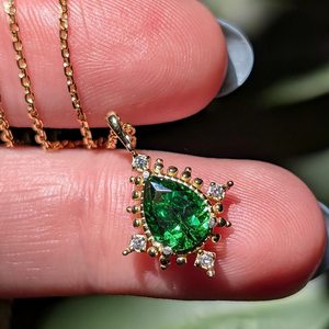 จี้รูปหยดน้ำมรกตโบราณพร้อมวงแหวนเงินแท้ 925 ชุบทอง 14K ของขวัญเครื่องประดับประจำเดือนพฤษภาคมสำหรับผู้หญิง - Product Image 5