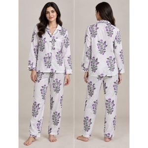 Women 100% Cotton Floral Print Pajama Set Soft Breathable Knitted Sleepwear Elastic Waist Two Piece <b>Loungewear</b> - Product Image 6