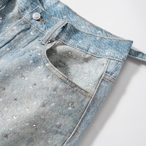 High Street Vintage Mid Waist Cropped <b>Jeans</b> Full Diamond Casual Straight Loose Style Jorts Summer Denim Shorts Men Women - Product Image 3