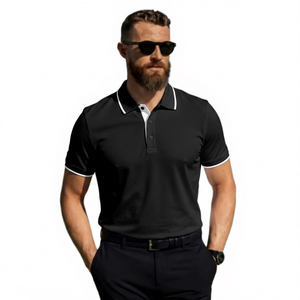 Polo à manches courtes blanc pour homme, couleur unie, tricoté, respirant, col boutonné, coupe classique, style décontracté chic - Product Image 6