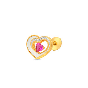Boucles d'oreilles clous en forme de cœur rose doré avec perles et diamants - Product Image 2