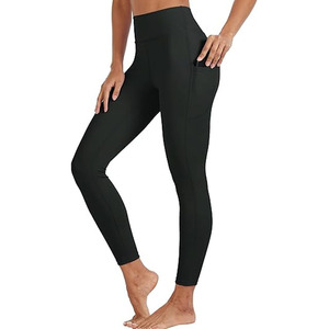 Wholesale Custom Logo Women's <b>High</b> <b>Waisted</b> Breathable Casual <b>Leggings</b> with Pockets Double Brushed Polyester Knitted Fabric - Product Image 1