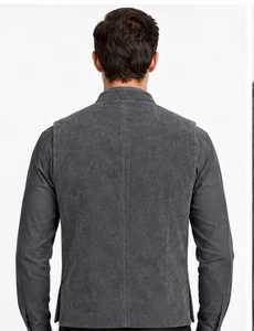 Men's Corduroy <b>Vest</b> Mandarin Collar Button Closure Full <b>Sleeve</b> - Product Image 2