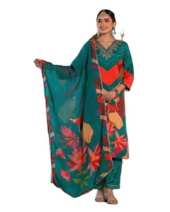 Moda estilo moderno pesado hermoso más Chinon seda cuello en V Oficina Ropa universitaria señoras traje diferente manga Casual vestido Saree - Product Image 1
