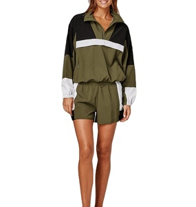 Nouveau Street Wear tenue décontracté pour femmes blanc sur taille femmes coupe-vent court ensemble vêtements de sport Joggers ensemble coupe-vent - Product Image 3