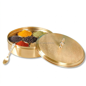 Organisateur d'épices en laiton émaillé de style vintage – Motif Hibiscus peint à la main Masala Dani - Product Image 4