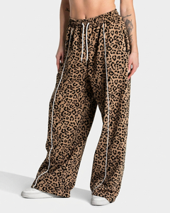 Custom Logo Leopard Print Oversize Contrast Pipping Women's <b>Tracksuit</b> Leopard Pullover Contrast Lining Hoodie & Jogger For Women - Product Image 5