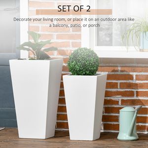 Lot de 2 pots de fleurs élégants en MgO blanc pour extérieur avec grande jardinière en bois et pots métalliques pour jardin, patio, cour, drainage - Product Image 4