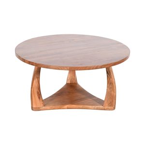 Table basse ronde en bois d'acacia massif de qualité supérieure avec surface polie lisse et base stable, table de salon contemporaine - Product Image 3