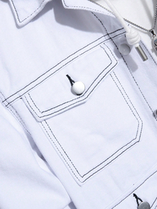 Men's Vintage Oversized <b>Plain</b> Dyed White Cotton <b>Canvas</b> Winter Jacket Stand Loose Fit Four <b>Large</b> Pockets Full Sleeve Casual Front - Product Image 4