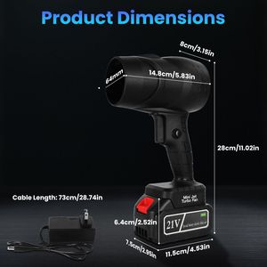 Soffiatore Mini Cordless Turbo Tech 1000W 130.000 RPM, Uscita Aria 64mm, Pressione Vento 550g, Forza Soffiante 600g, Batteria al Litio 550g - Product Image 3