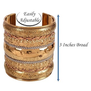 Bracelet magnétique extra large en cuivre et laiton, motif floral en relief, manchette multicouche, thérapie magnétique, bijoux de santé, artisanat - Product Image 3