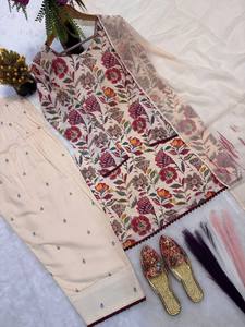 Pure Cambric Cotton Printed Modern Party Stretchable Wrinkle Free Kurti Farshi Pant Set Chiffon Dupatta Women's Floral Ethnic - Product Image 5