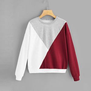 Womens Color Block Grey White Burgundy <b>Red</b> Crew Neck <b>Long</b> <b>Sleeve</b> Sweatshirt OEM ODM Wholesale Apparel - Product Image 4