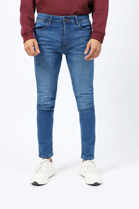 Men's Slim Fit Stonewashed Denim Jeans Mid Waist Solid Color Casual Cotton Autumn Style Straight Leg Pants - Product Image 3