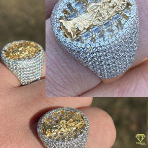 Anillo de Diamante Cultivado en Laboratorio con Diseño de San Jesús para Hombre, Oro Blanco, Religioso, Cristiano, Lujoso, Estilo Hip Hop, Anillo de Cóctel - Product Image 3