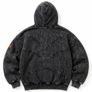 Sweat à capuche cagoule personnalisé délavé à l'acide, avec fermeture éclair YKK, coupe ample et oversize, effet vintage délavé par le soleil, style masque de ski, à empiècements - Product Image 2