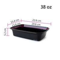 Boîte alimentaire jetable en plastique PP noir TC-2938 TC Container, visibilité claire, fraîcheur garantie, couvercle transparent, forme rectangulaire, 38 oz, pour voyage