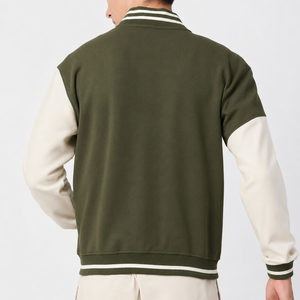 Chaqueta Varsity Unisex SINEWY SPORTS Color Oliva, Diseño con Parche de Letra N Bordada, Cuello Camisero, Corte Regular, Estilo Preppy, Invierno - Product Image 3