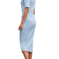Robe Courte en Jean Bleu Clair à Col Rabattu et Boutons, Manches Longues, Coupe Fourreau Décontractée pour Femme, Couleur Unie, Respirante, Lavée, Idéale pour l'Été