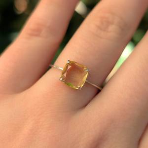 Anillo Cuadrado de Topacio Limón Natural, Gema Amarilla Clara, Plata de Ley 925, Anillo Elegante, Regalo de Joyería - Product Image 5