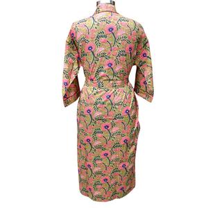 Robe longue pour femme à imprimé floral, 100% coton, col en V, manches longues, avec ceinture, séchage rapide, respirante, douce, style décontracté, style printemps - Product Image 6