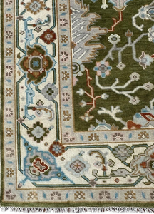 Alfombra Persa Oushak de Lana Anudada a Mano de Primera Calidad |   Alfombra Moderna de una Pieza, Color Verde Oliva y Beige, con Diseño Floral, Hecha a Mano, Antideslizante, Apta para Mascotas - Product Image 2